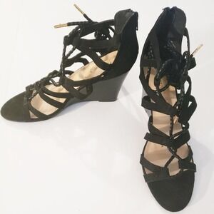 Black Faux Suede Lace Up Sandals